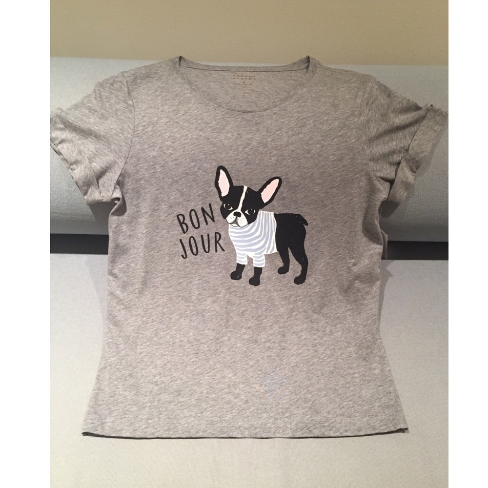 🚫NWT KATE SPADE Frenchie Tee Bonjour Dog Top M - Picture 1 of 7